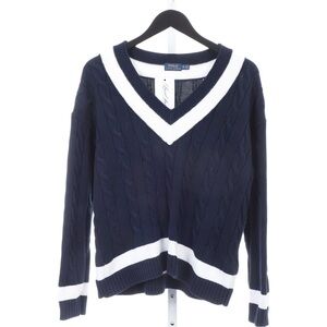 Polo by Ralph Lauren V-Neck Sweater in Navy and White